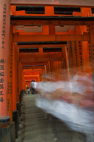 Ghosts in the One thousand Red Gates at the Fushimi Inari Shrine in Kyoto