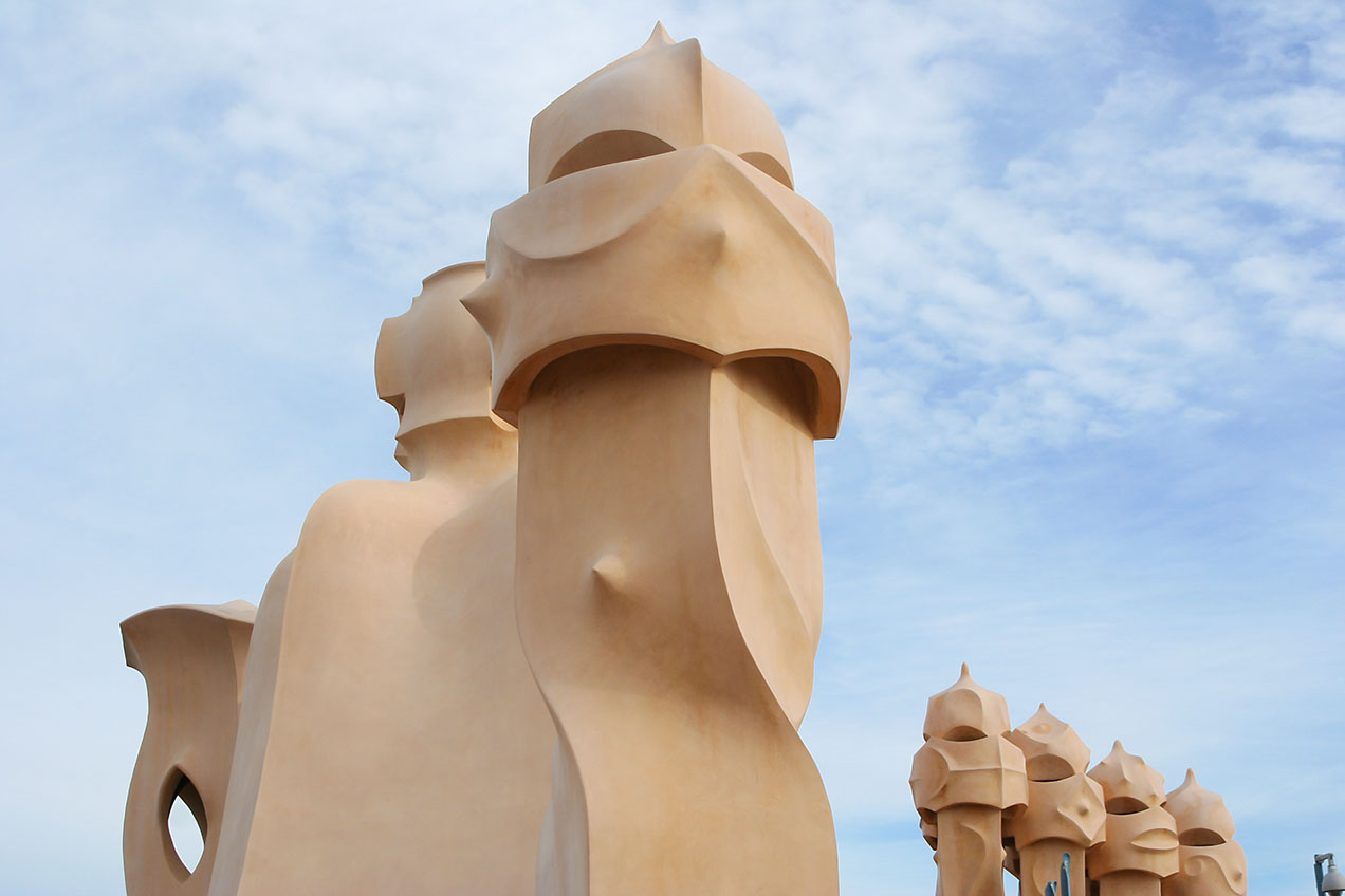 Chimneys on the Rooftop of Casa Mila in Barcelona