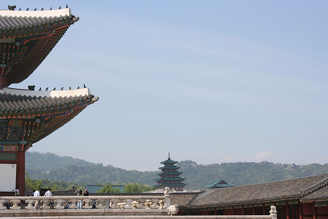 gyeongbokgung palacerooftops and mountain