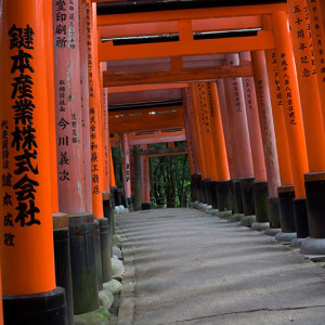 One thousand Red Gates at the Fushimi Inari Shrine in Kyoto