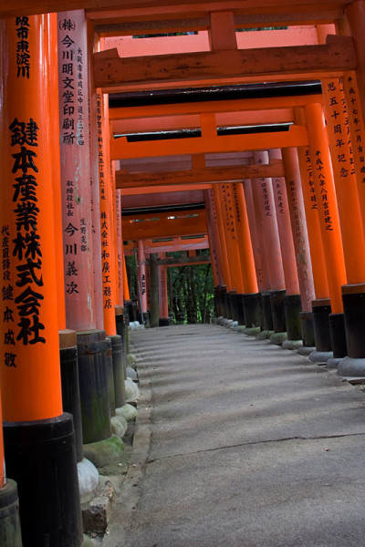 One thousand Red Gates at the Fushimi Inari Shrine in Kyoto