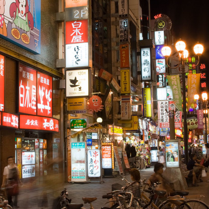 Street covered in Neon Billboards in Osaka at Night