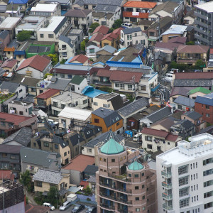 Cityscape of Tokyo - rooftops of houses and buildings in the heart of Tokyo , photographed from Tokyo Metropolitan Government Building No. 1