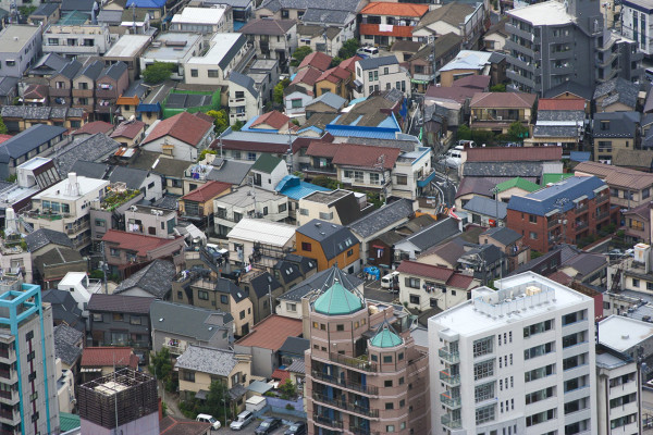 Cityscape of Tokyo - rooftops of houses and buildings in the heart of Tokyo , photographed from Tokyo Metropolitan Government Building No. 1